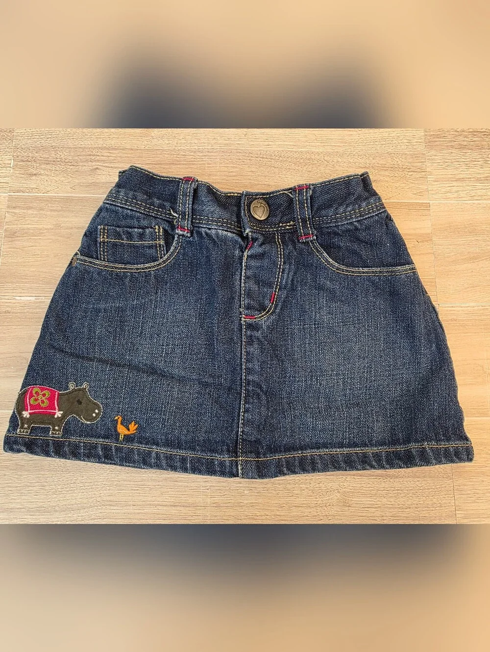 Girls 2T Gymboree Dark Blue Denim Skirt with Hippo Embroidery